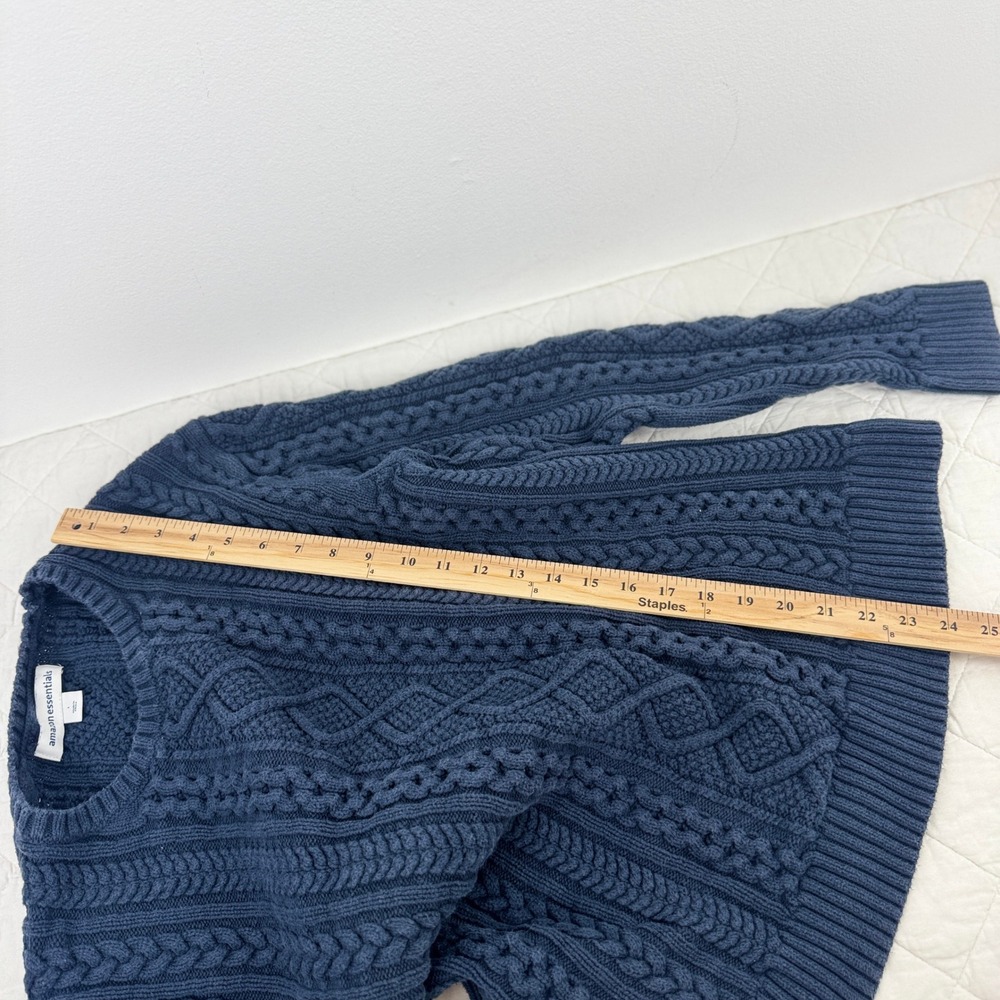 Amazon Essentials Navy Blue Chunky Cable Knit Crew Neck Sweater Size L Fisherman - Picture 7 of 13